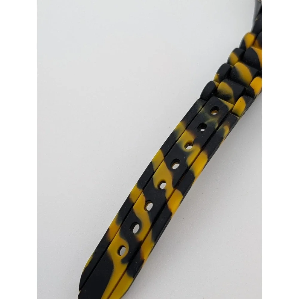 Geneva Watch Women 30mm Case Black & Yellow Silicone Band- New Battery